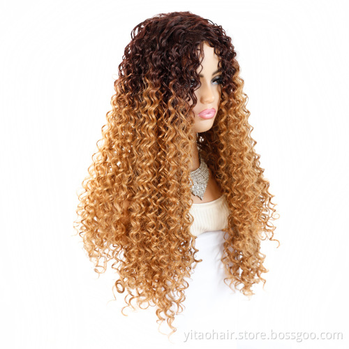 Wholesale  price  High Quality Hot Sale Cheap  Ombre colored Middle part Long Fiber Wig Extension Deep Wavy Synthetic Hair Wigs